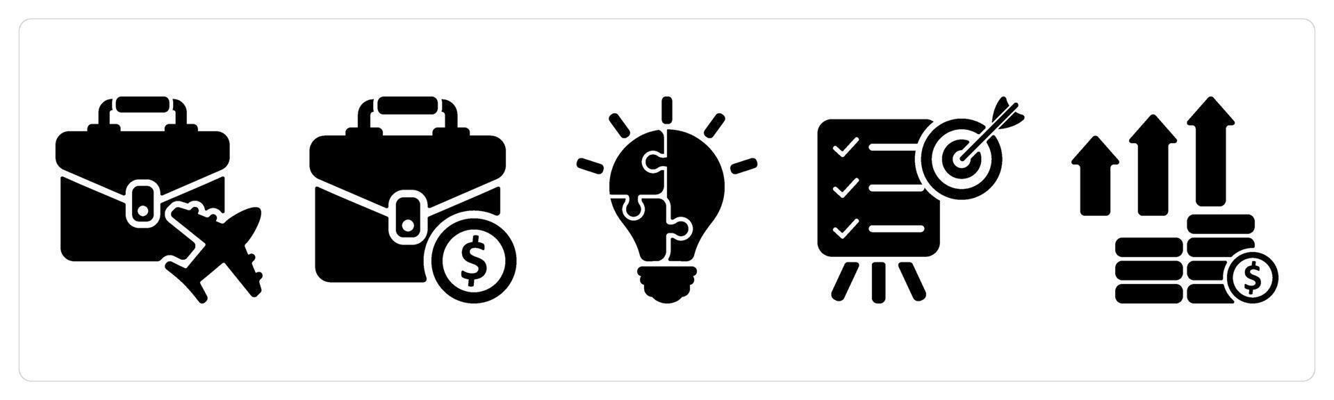 Set of 5 business icons as business travel, work, innovation vector