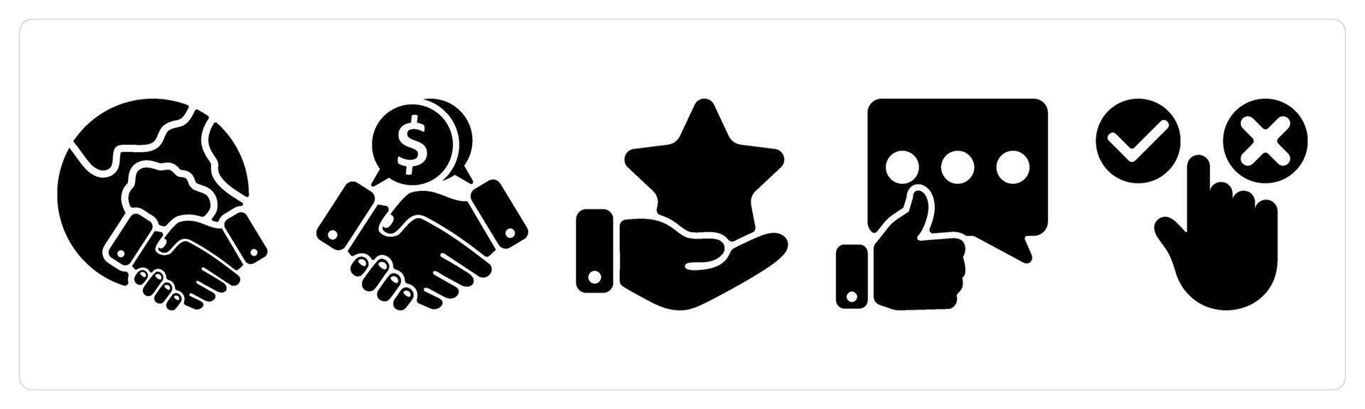Set of 5 business icons as global business deal, business deal, star feedback vector