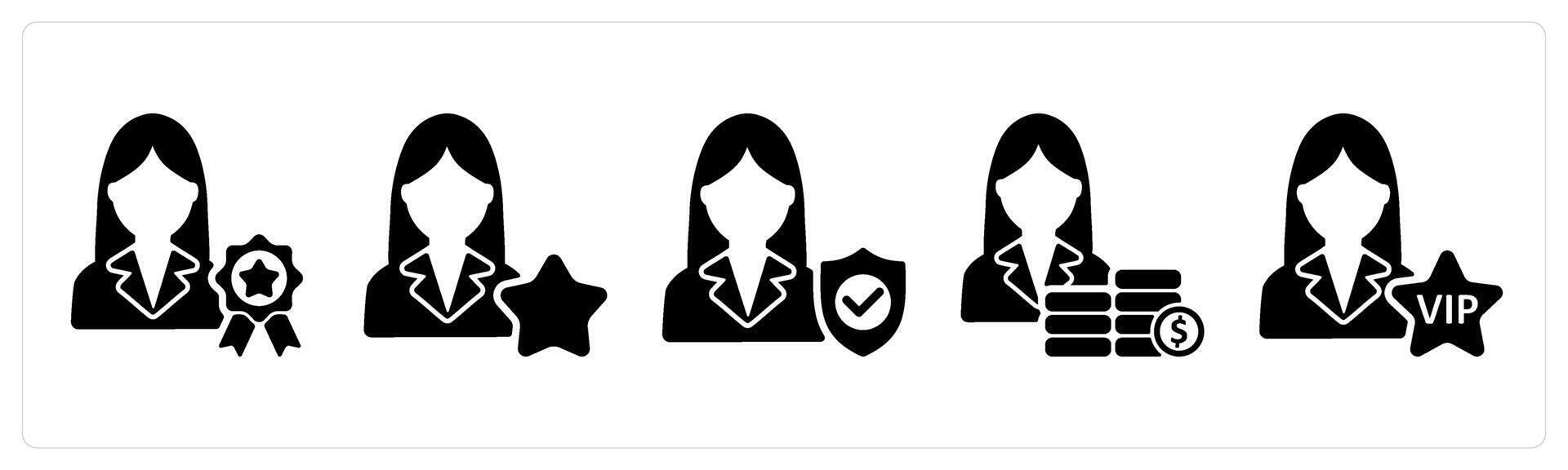 Set of 5 business icons as premium member, star employee, employee security vector