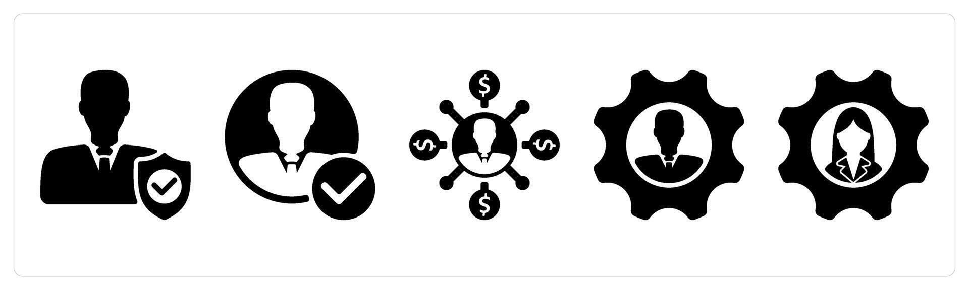 Set of 5 business icons as employee security, account approved, affiliate marketing vector