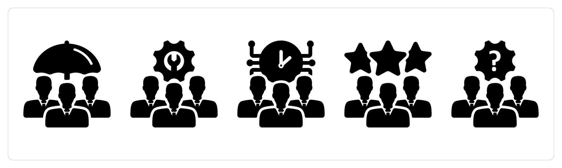 Set of 5 business icons as employee insurance, technical team, time management vector