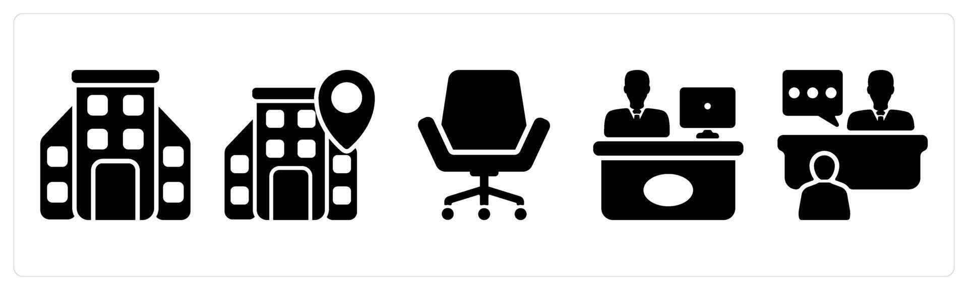 Set of 5 business icons as office, office location, office chair vector