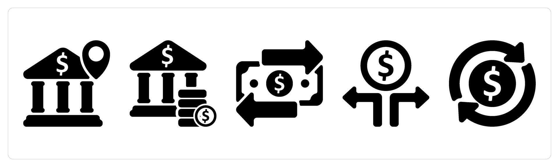 Set of 5 business icons as bank location, bank savings, transaction vector
