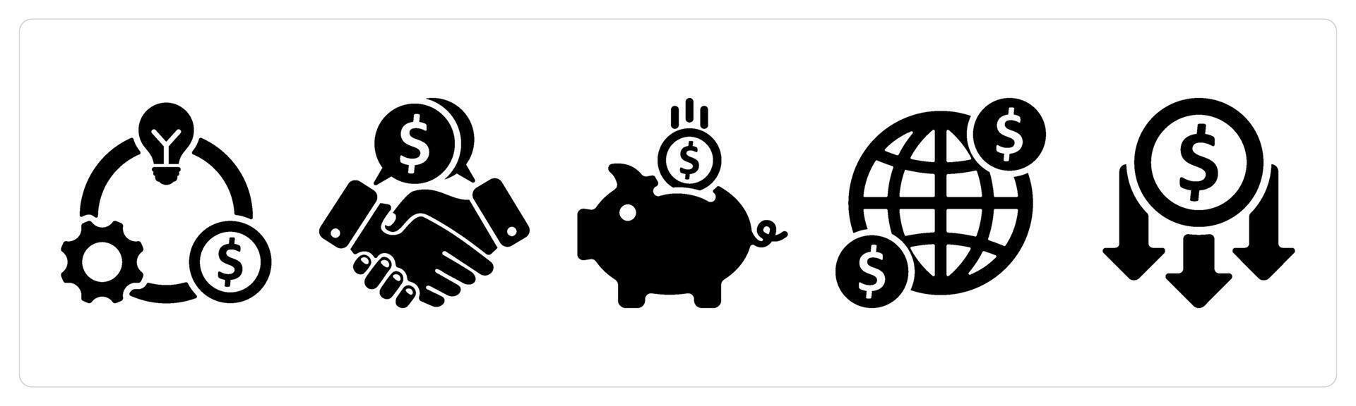 Set of 5 business icons as business model, business deal, savings vector