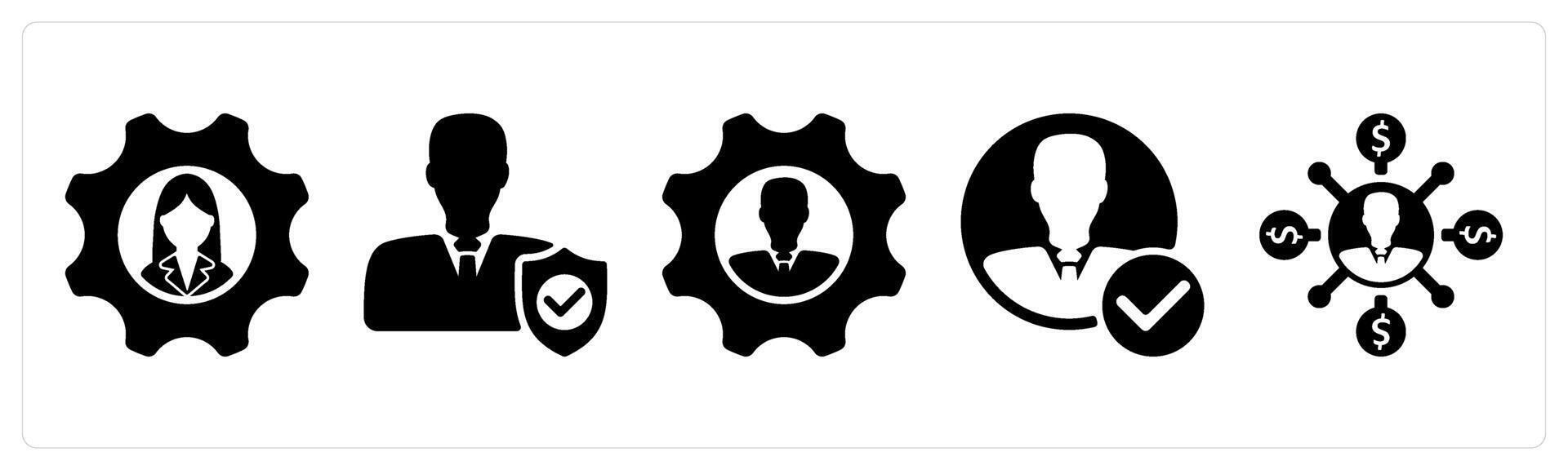 Set of 5 business icons as employee management, employee security, employee management vector