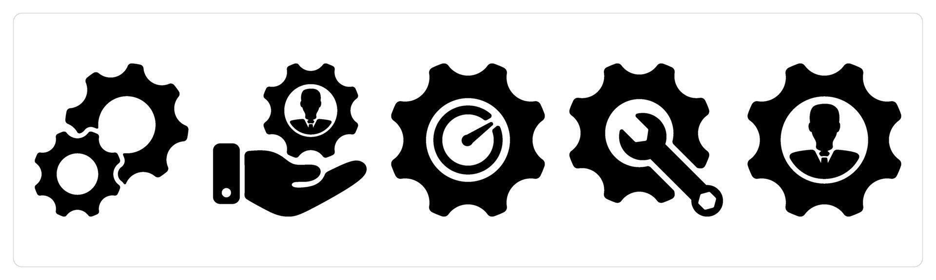 Set of 5 business icons as settings, human resource management, performance vector