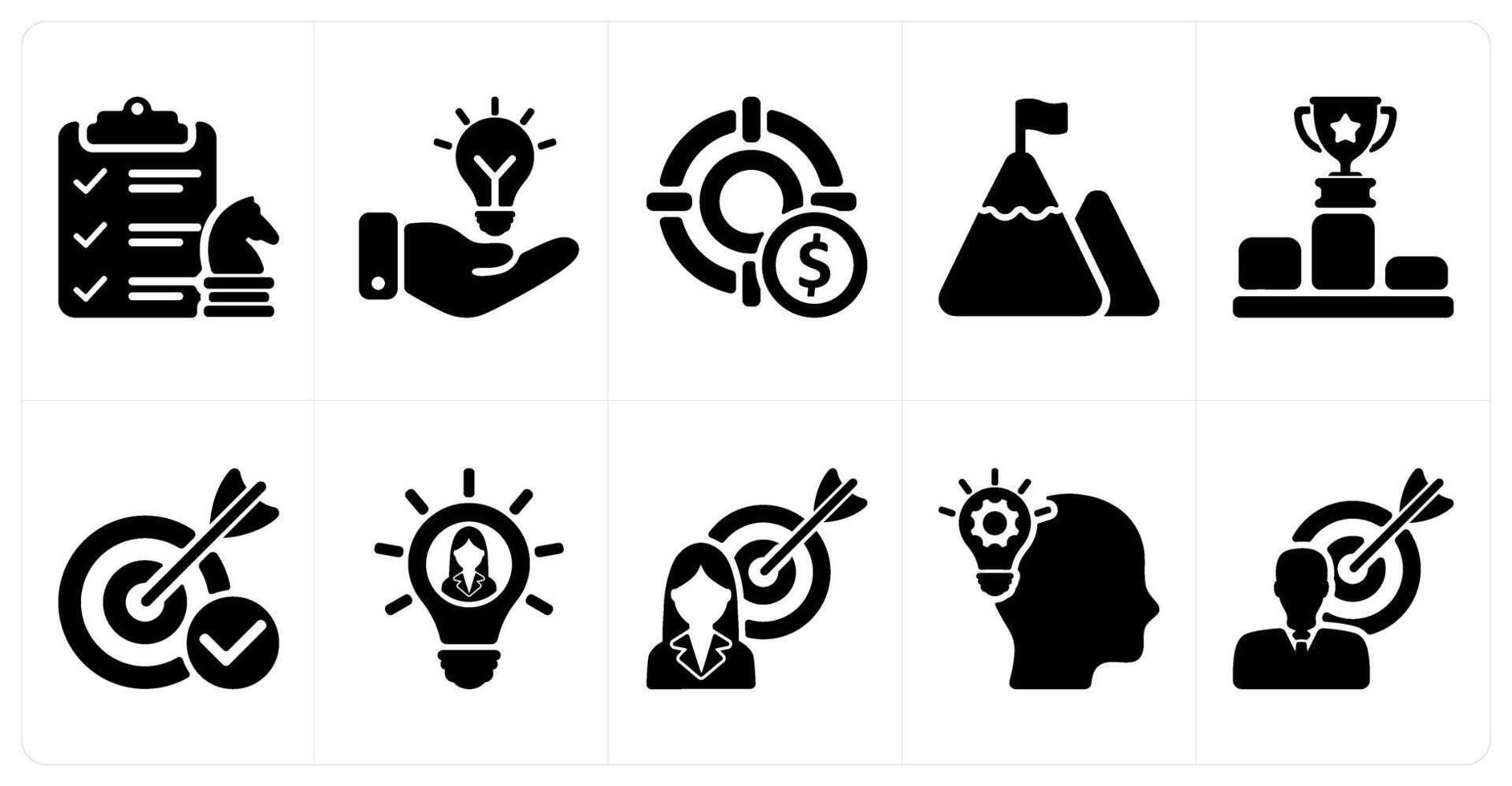 Set of 10 business icons as business startegy, solution, profit target vector