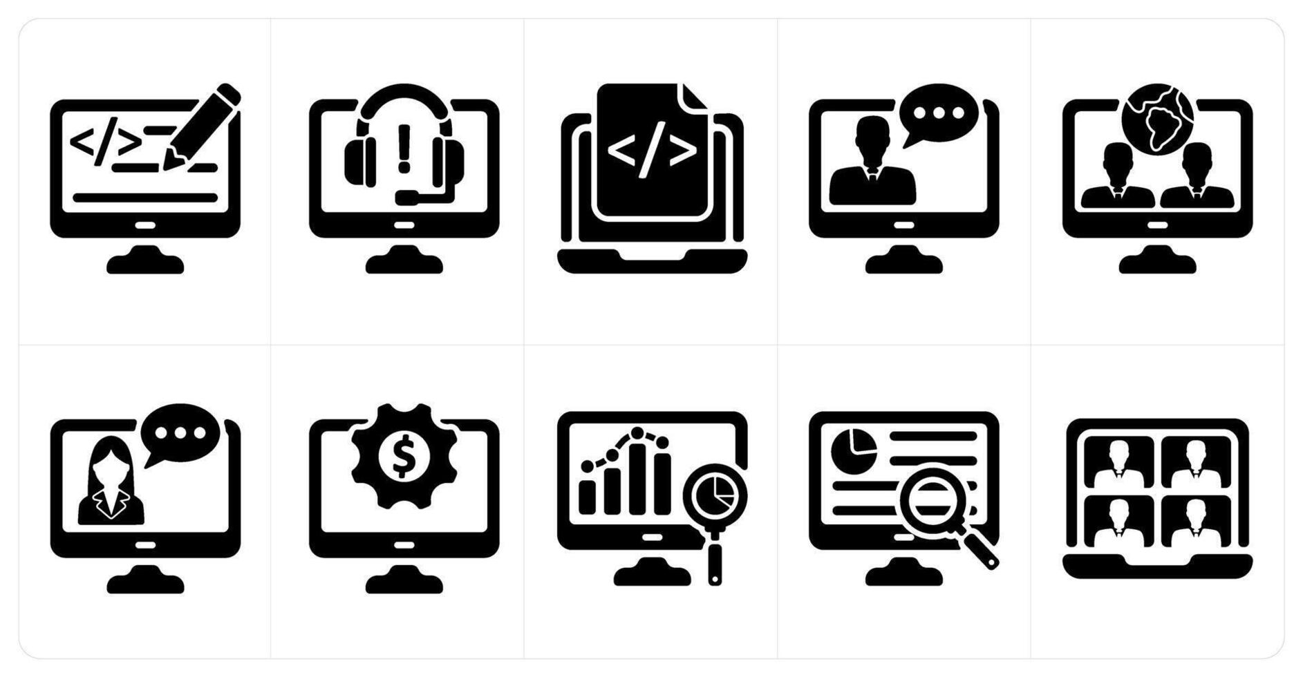 Set of 10 business icons as web designing, online support, web development vector