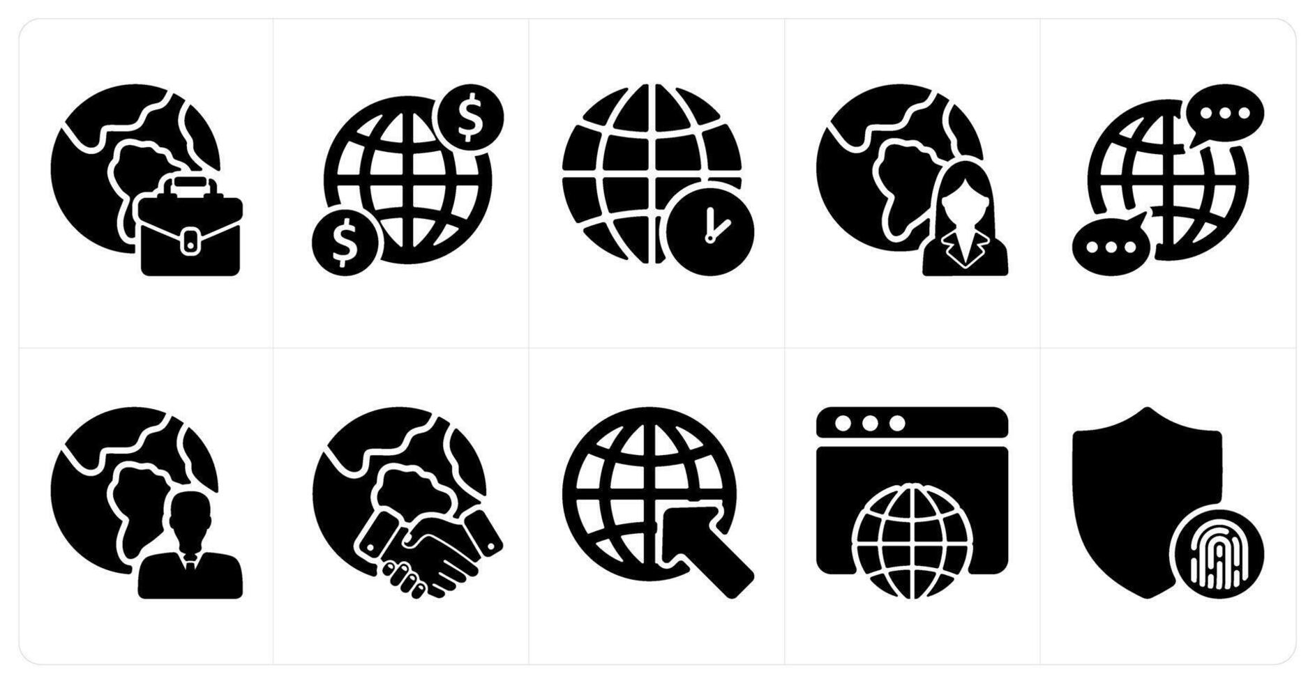 Set of 10 business icons as international business, income, time zone vector