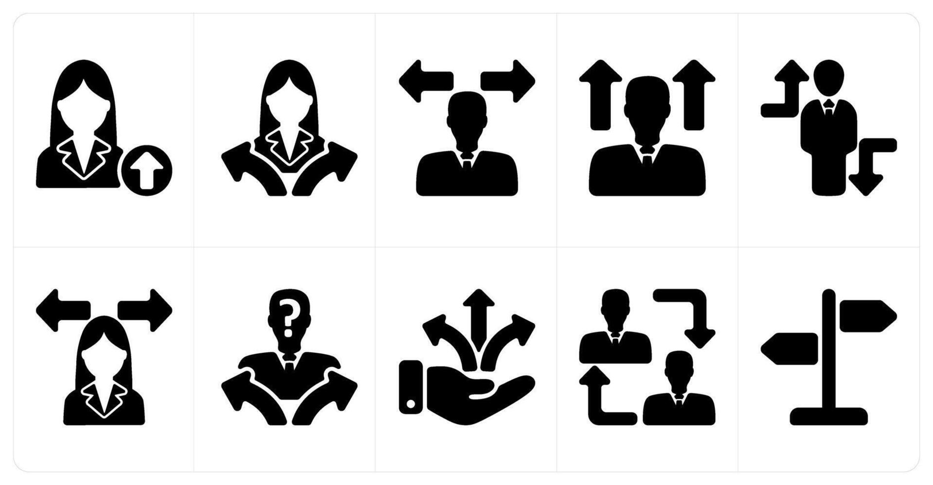 Set of 10 business icons as career up, confusion, career vision vector