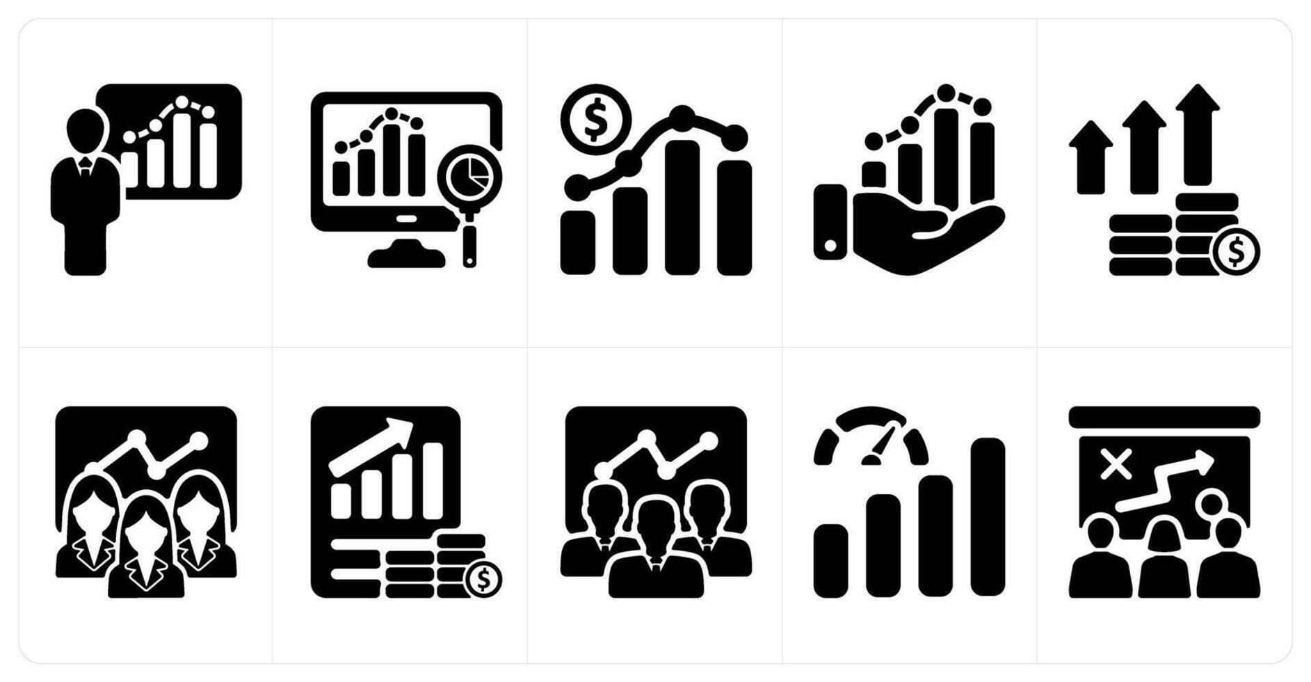Set of 10 business icons as graphical presentation, analysis, business growth vector