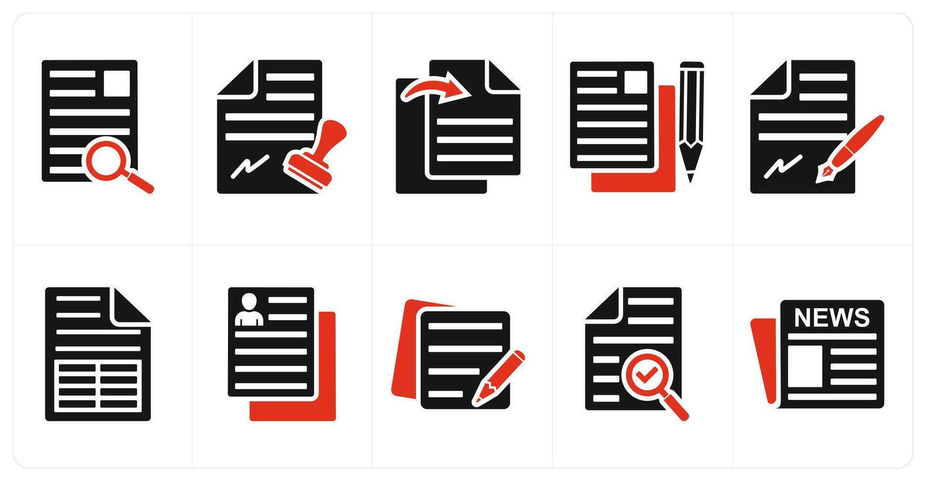 Set of ten 10 mix icons as search file, stamp paper, file transfer vector