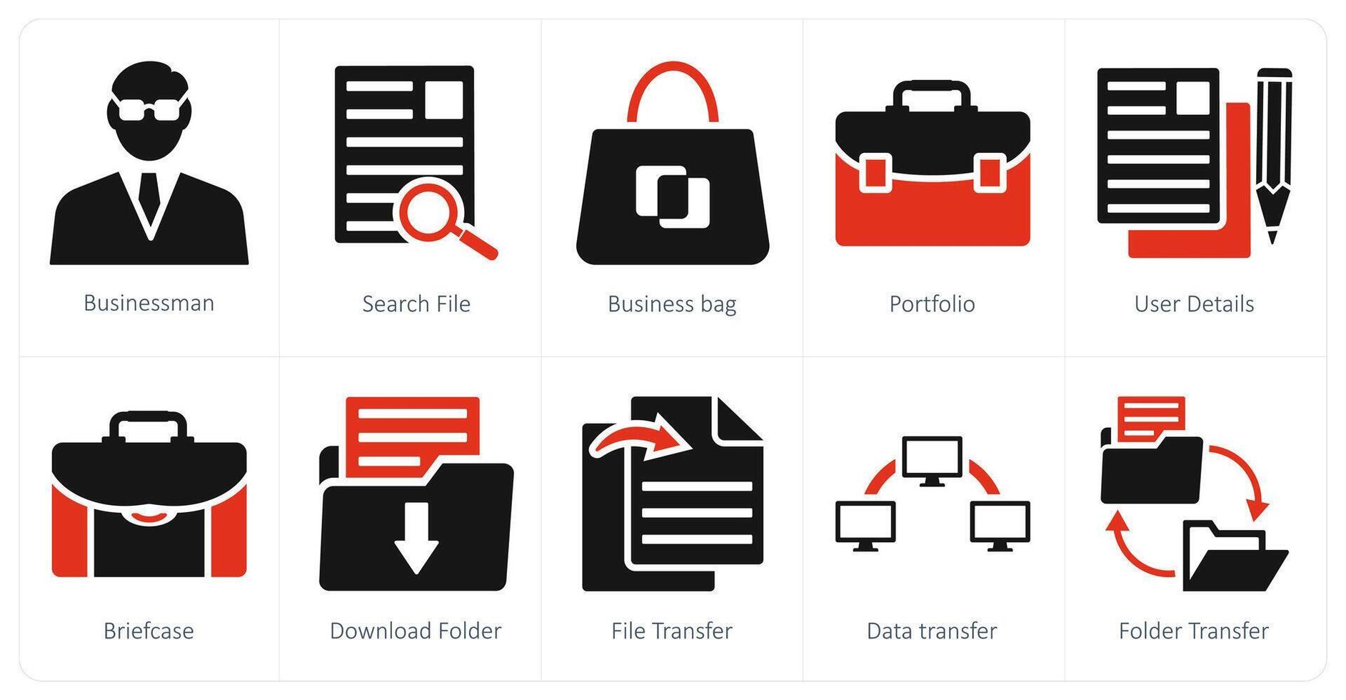 Set of ten 10 mix icons as businessman, search file, business bag vector