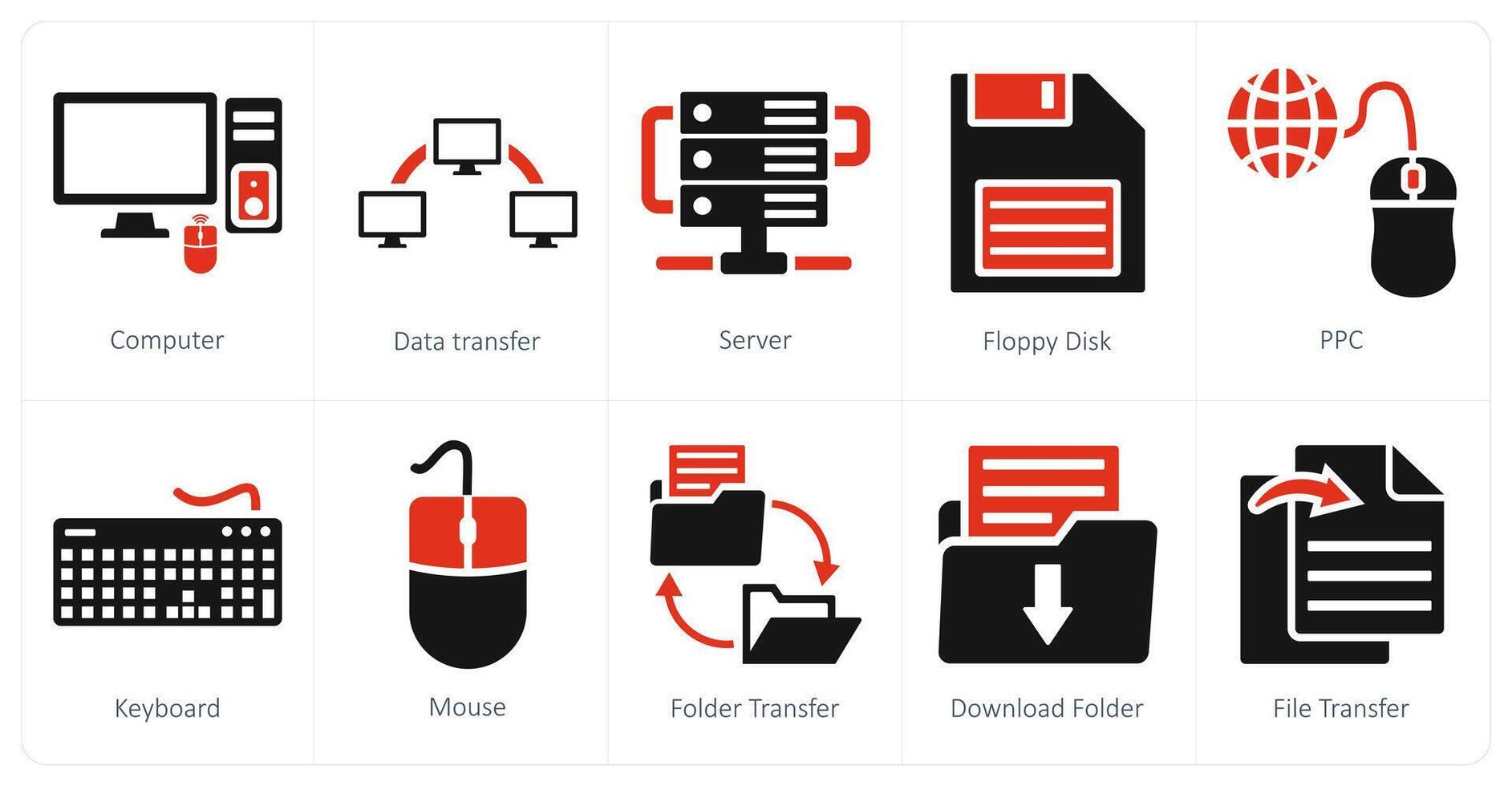 Set of ten 10 mix icons as computer, data transfer, server vector