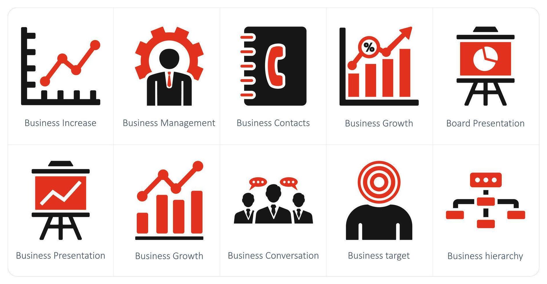 Set of ten 10 mix icons as business increase, business management, business contacts vector