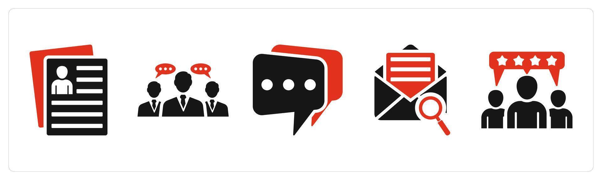 Set of 5 mix icons in red color as user details, business conversation, message vector