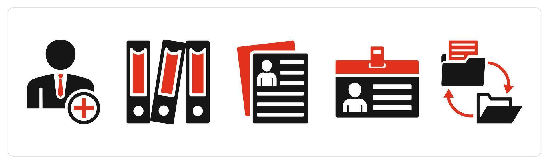 Set of 5 mix icons in red color as create user, files, user details vector