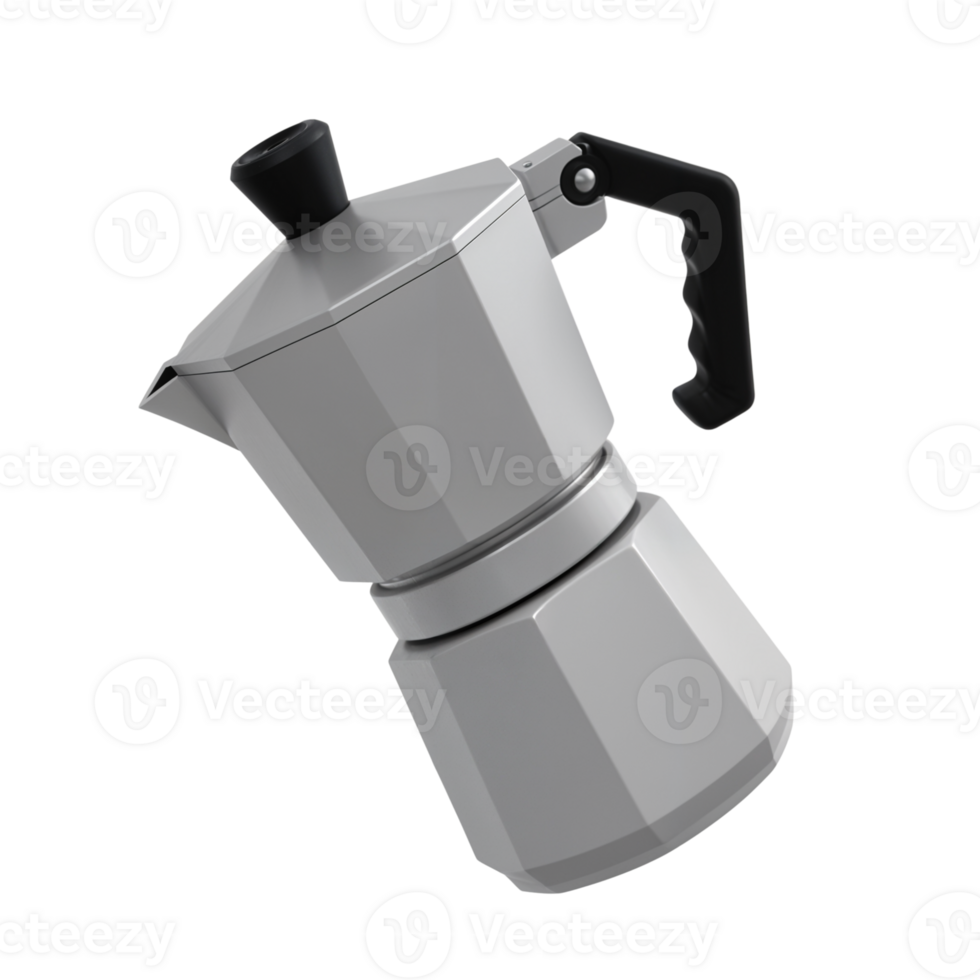 Classic stovetop coffee maker in gray with a modern design png