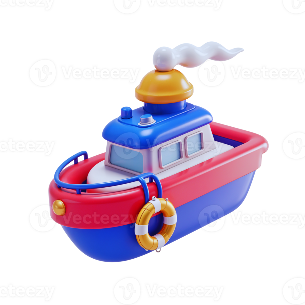 Small colorful toy boat floating on water during bright day png