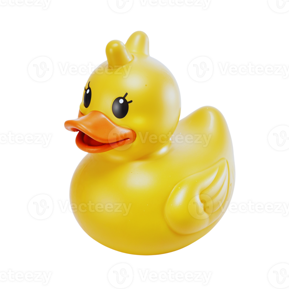Yellow rubber duck ready for playtime in a bath setting png