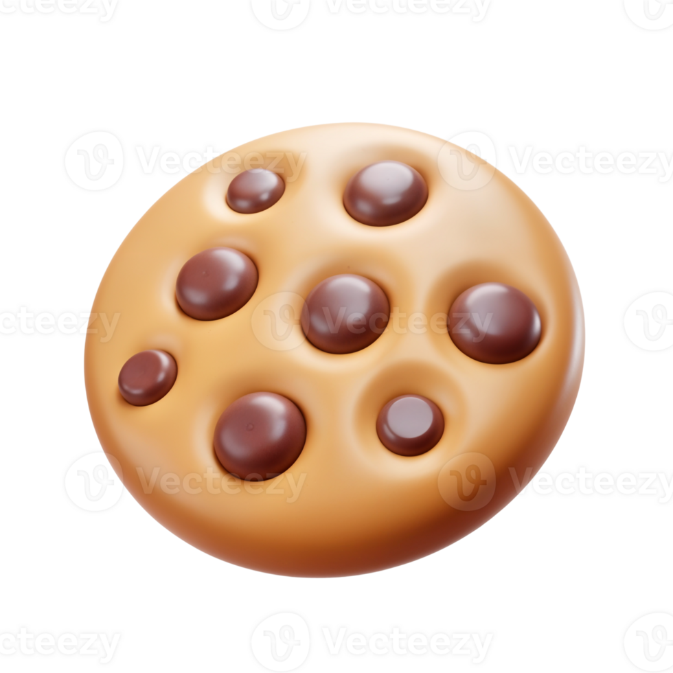 Chocolate chip cookie with glossy finish on a plain background png