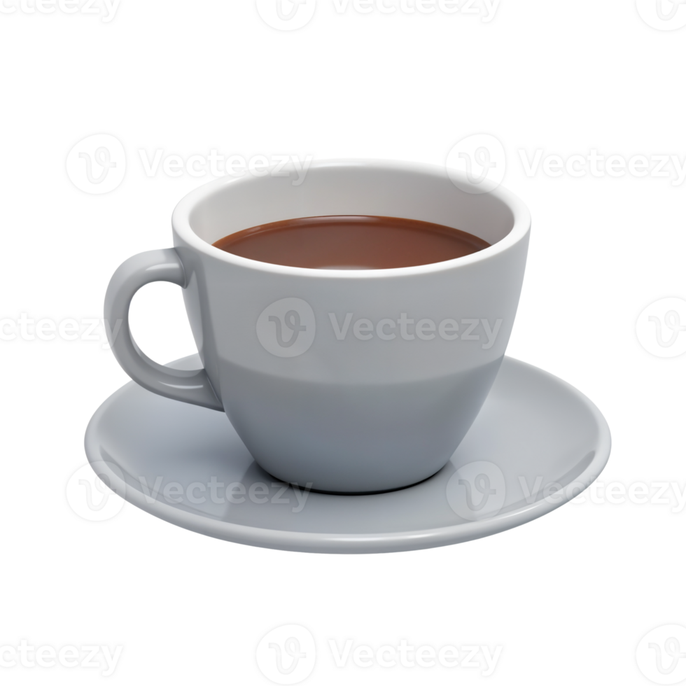 Elegant gray cup filled with hot chocolate on matching saucer png