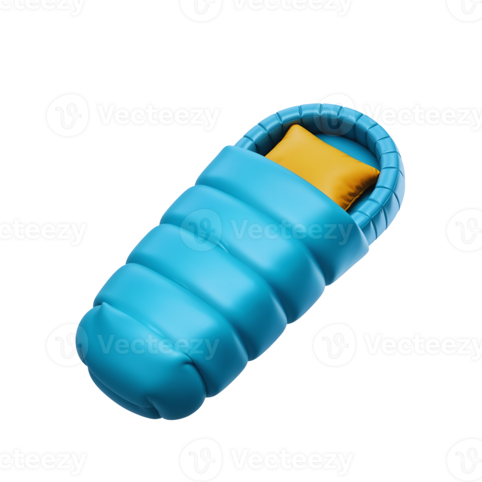 Unique blue sleeping bag design with vibrant inner cushion png