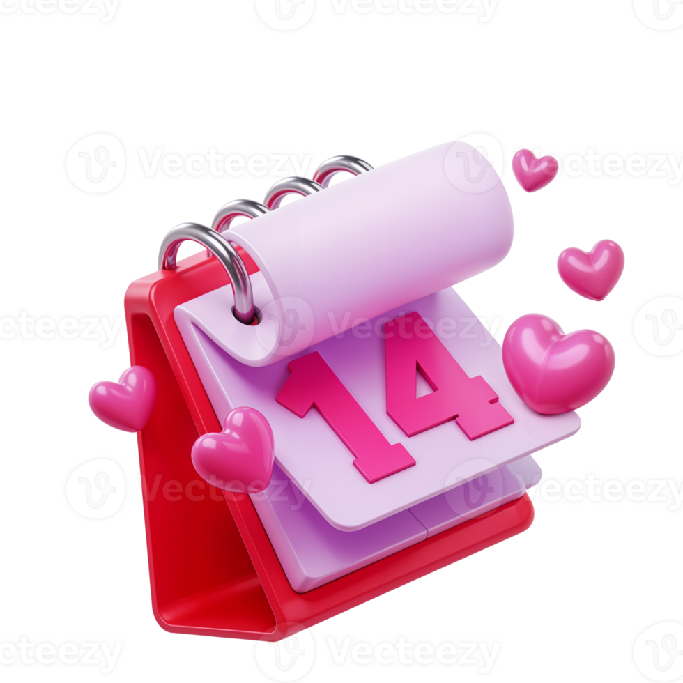 Calendar showing February 14 with hearts around it png