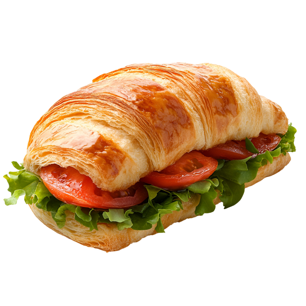 A croissant sandwich with tomatoes and lettuce png