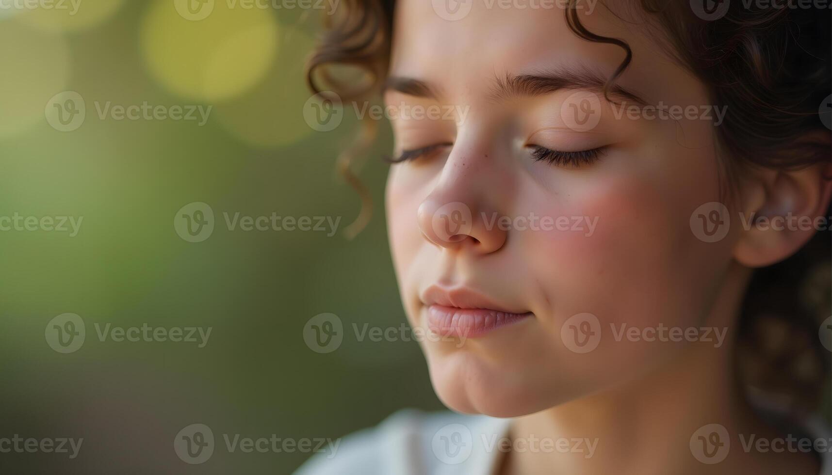 Gen Z Girl Meditating Outdoors with Eyes Closed in Serene Setting photo