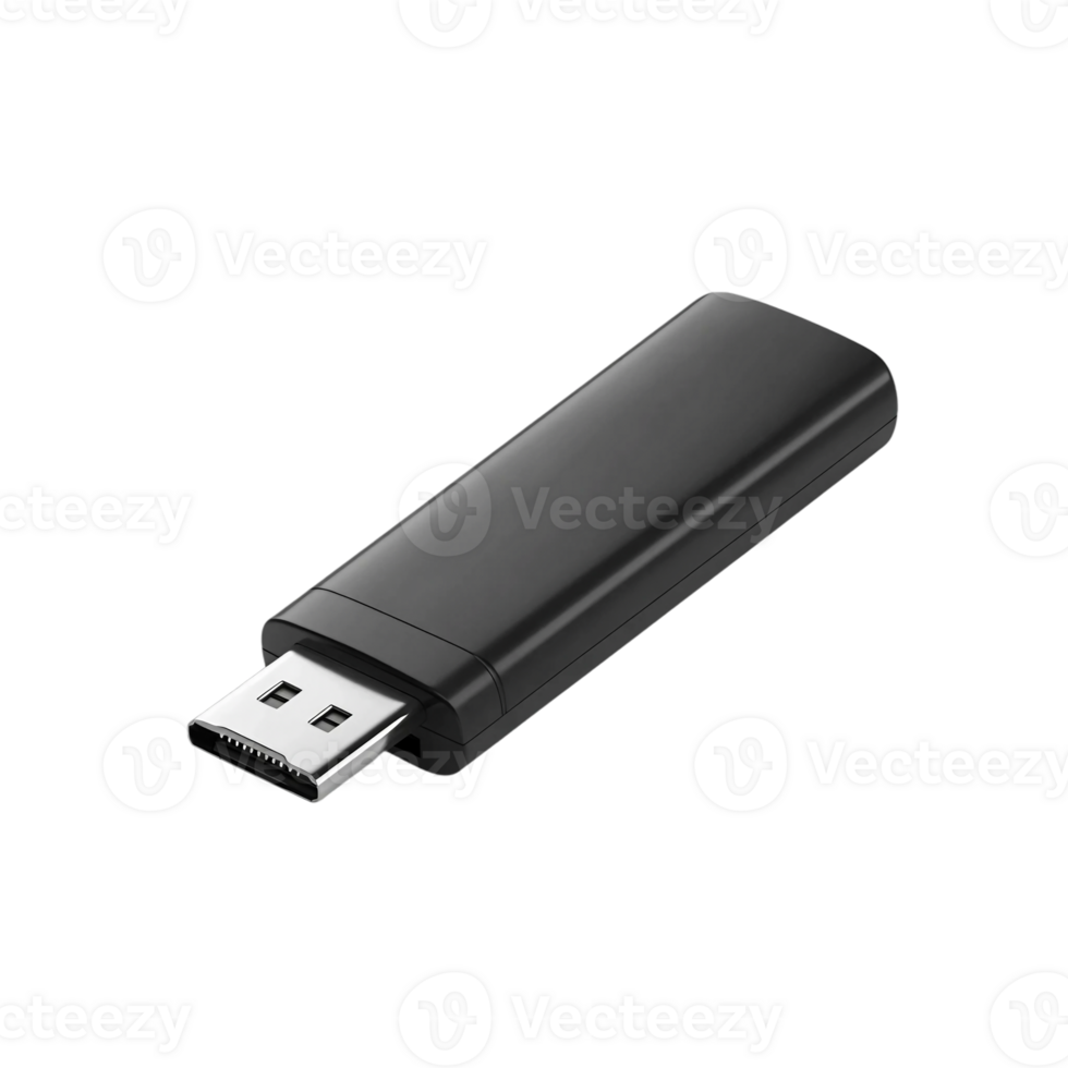 Black USB Flash Drive Memory Stick Isolated on Transparent Background png