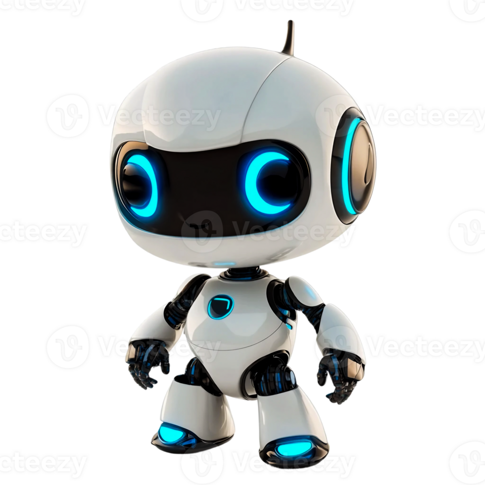 Cute Robot with Glowing Blue Eyes Isolated on Transparent Background png