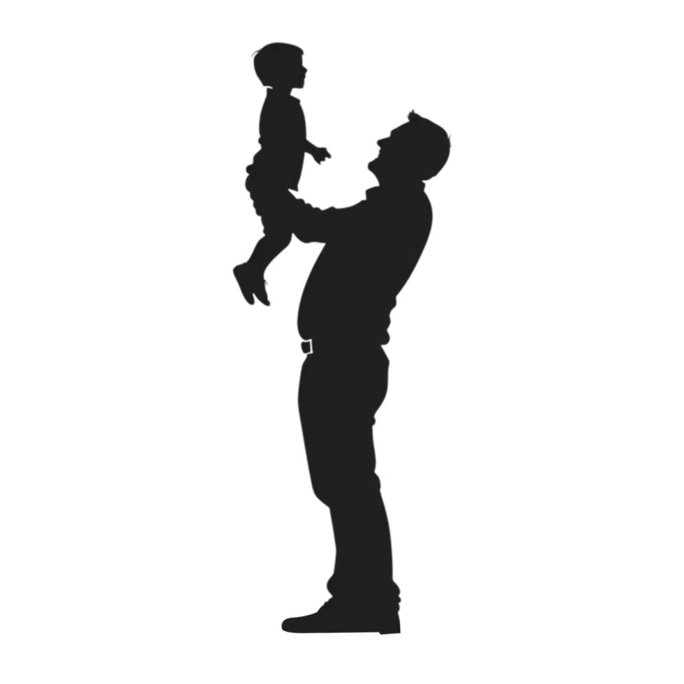 Dad Holding Child Up Silhouette on Transparent Background png