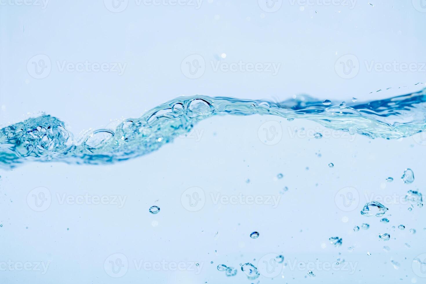 Water splash isolated on white background, Air Bubbles Float Up Under Blue Water. Pure Water Wave, Oxygen Relaxation. Blue bubbles Wate photo