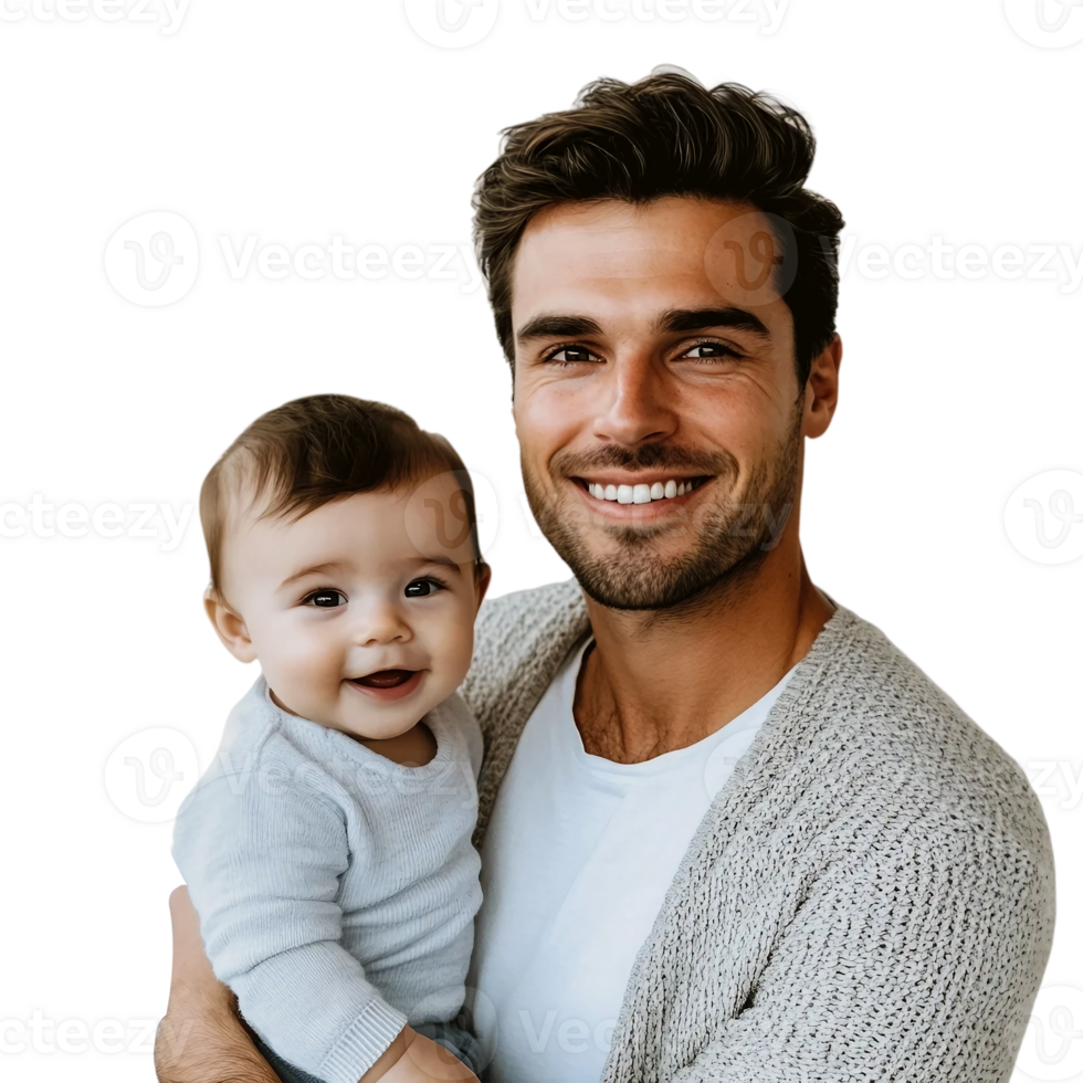 Loving Dad and Baby in Realistic Style on Transparent Background png