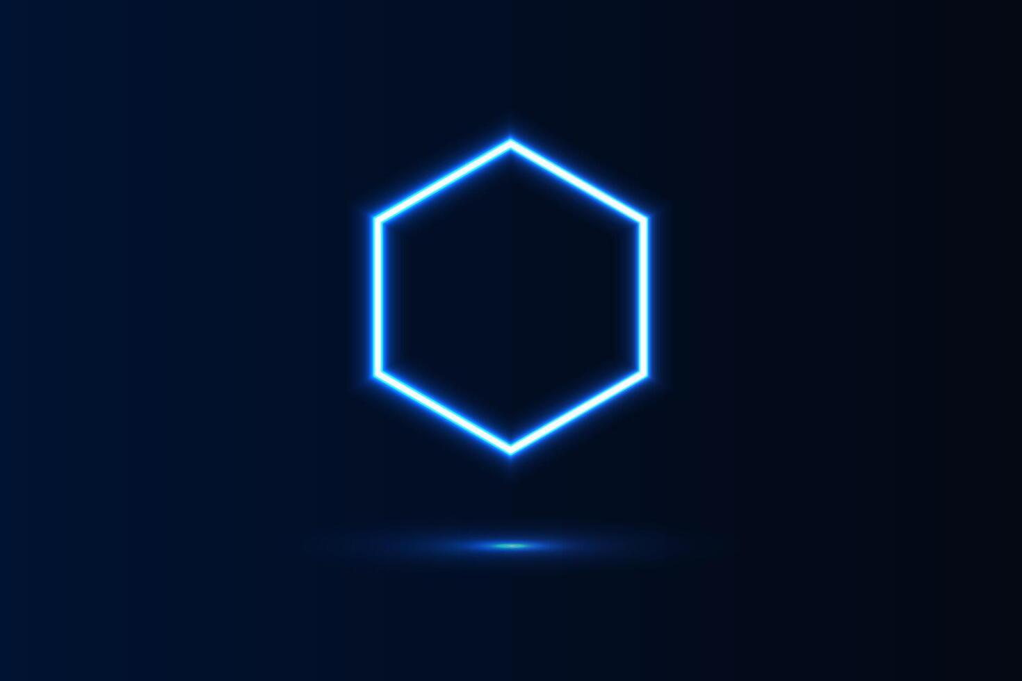 Neon Glow blue light geometric shape hexagon and shadow vector