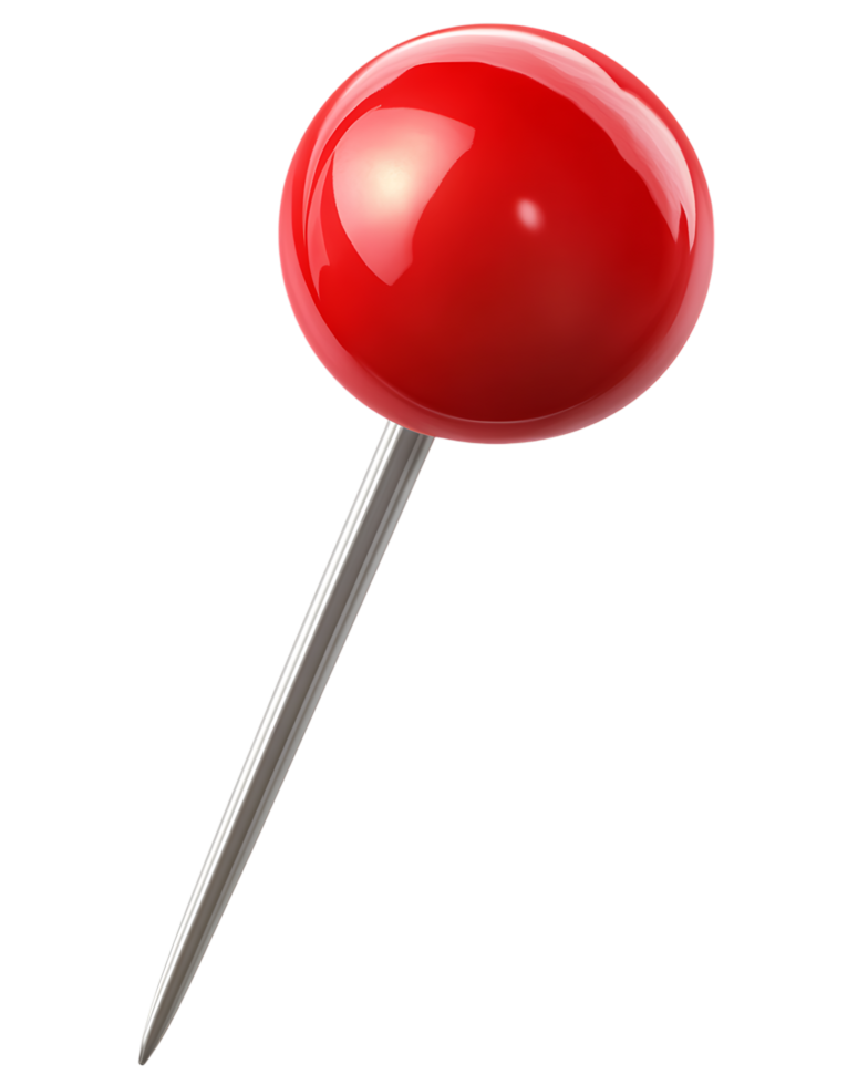 Shiny red push pin isolated on perfect for design projects and on transparent background 3d map icon png