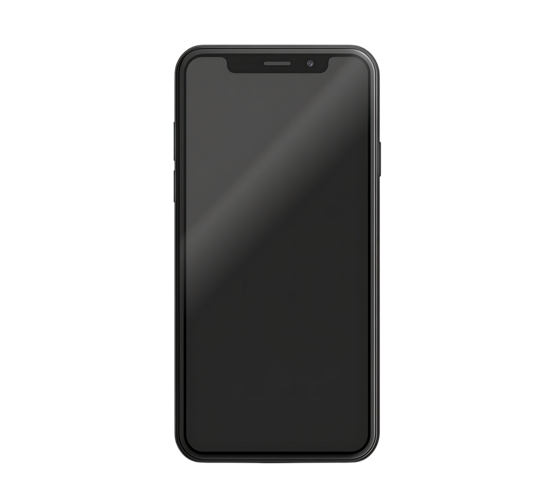 Modern black smartphone mockup isolated on app mobile screen device gadget on transparent background png
