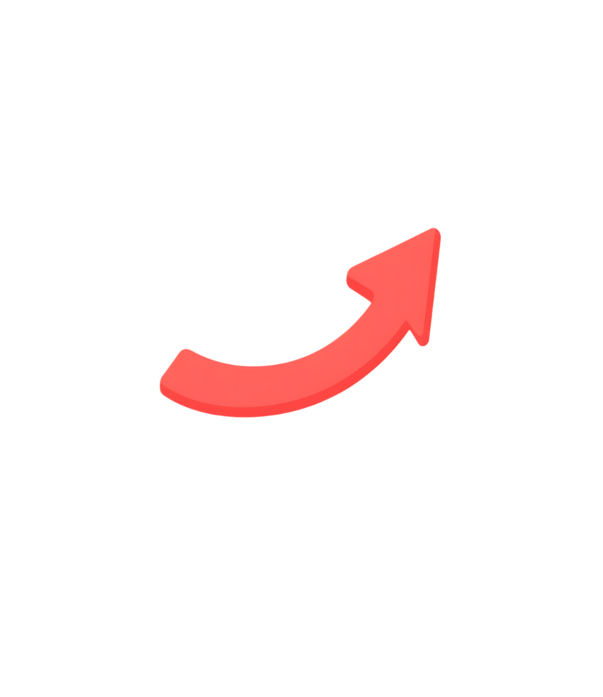 Red curved arrow upwards modern graphic design element icon shape clean on transparent background png