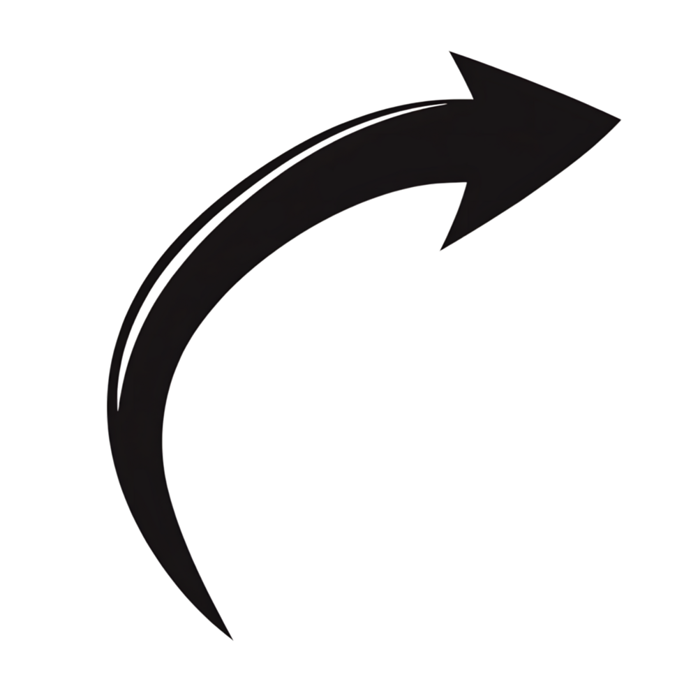 Elegant black curved arrow graphic design element art dark icon guide on transparent background png