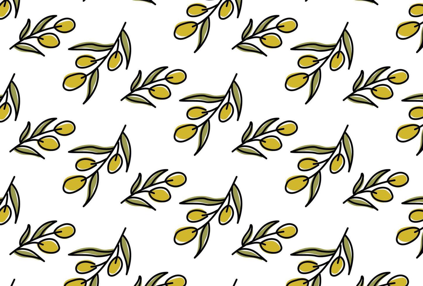 Green olive tree branches pattern in doodle style Hand drawn ornament for natural organic cosmetics design vector