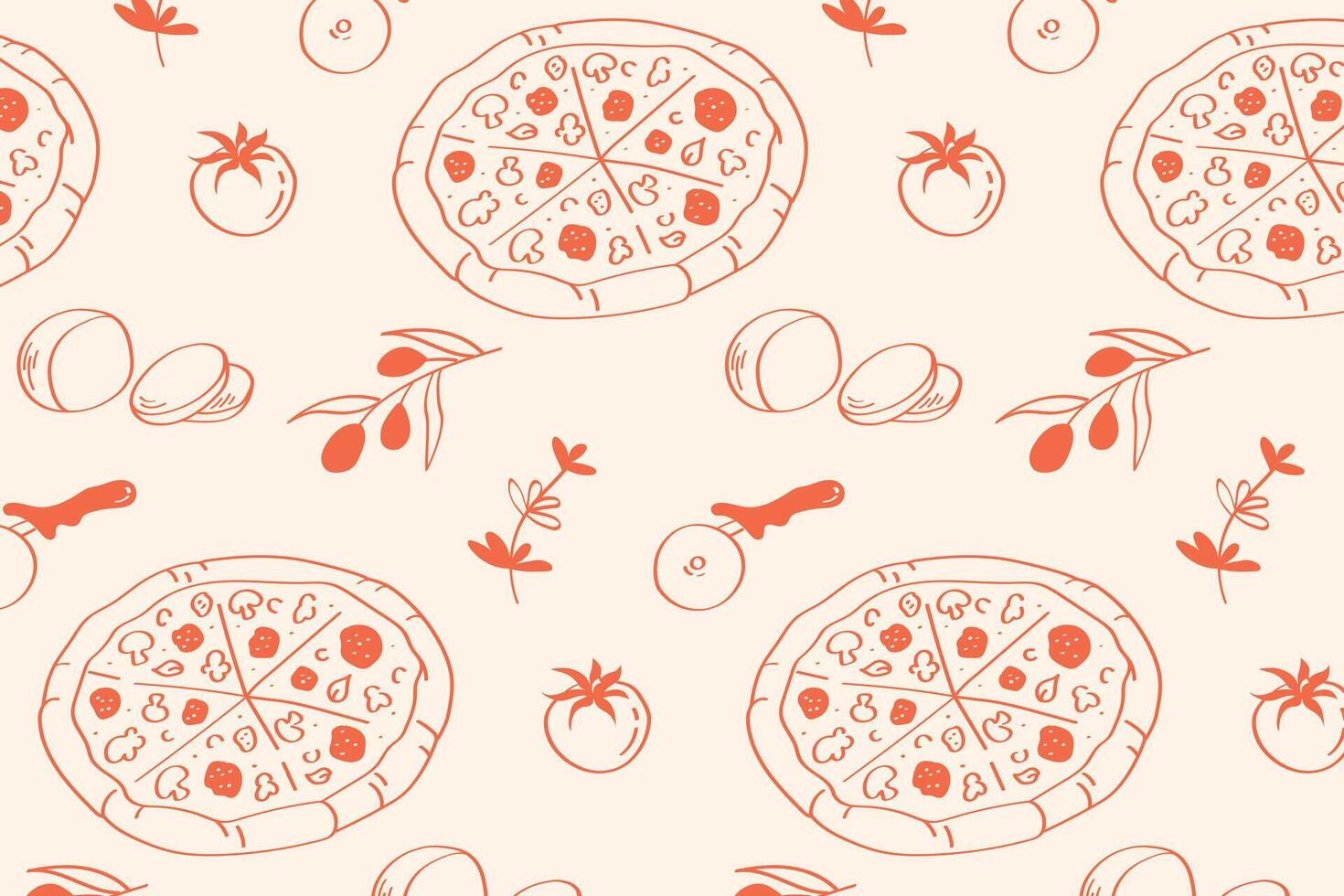 Italian pizza pattern, pizza pattern with ingredients background. vector