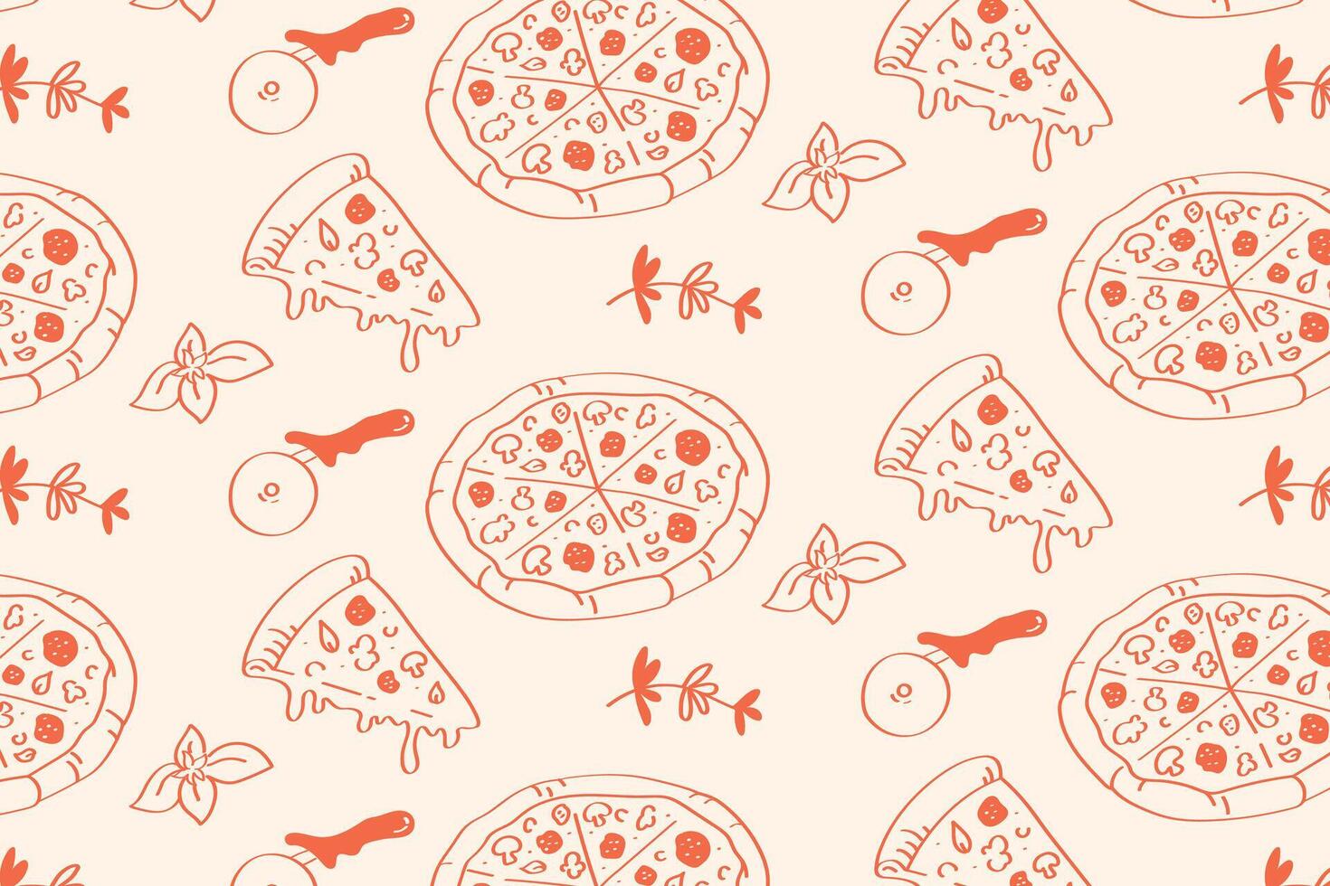Hand drawn italian pizza pattern. food background for menu design vector