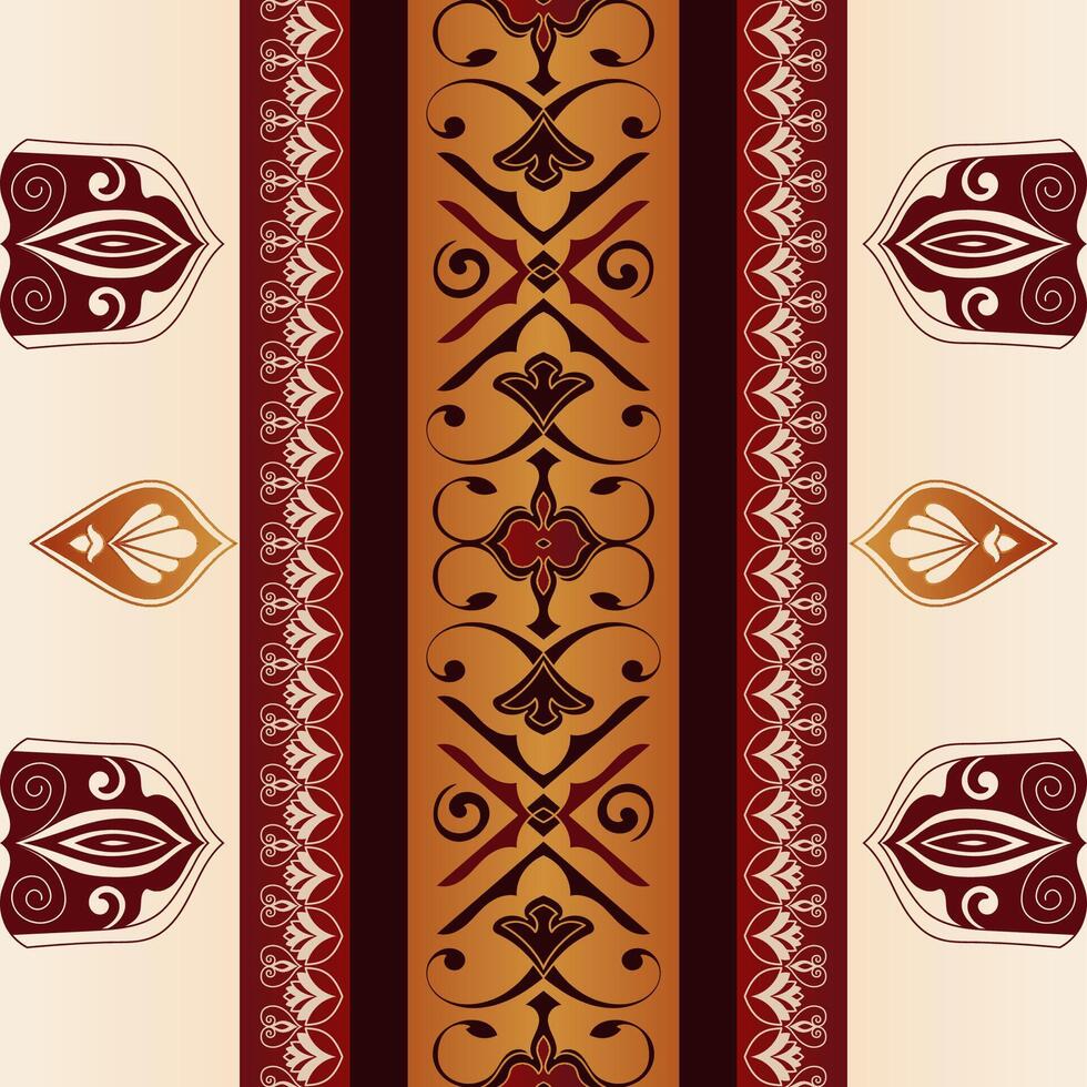 Continuous orange abstract pattern with ethnic tribal motifs, perfect for fabric and carpet designs. vector