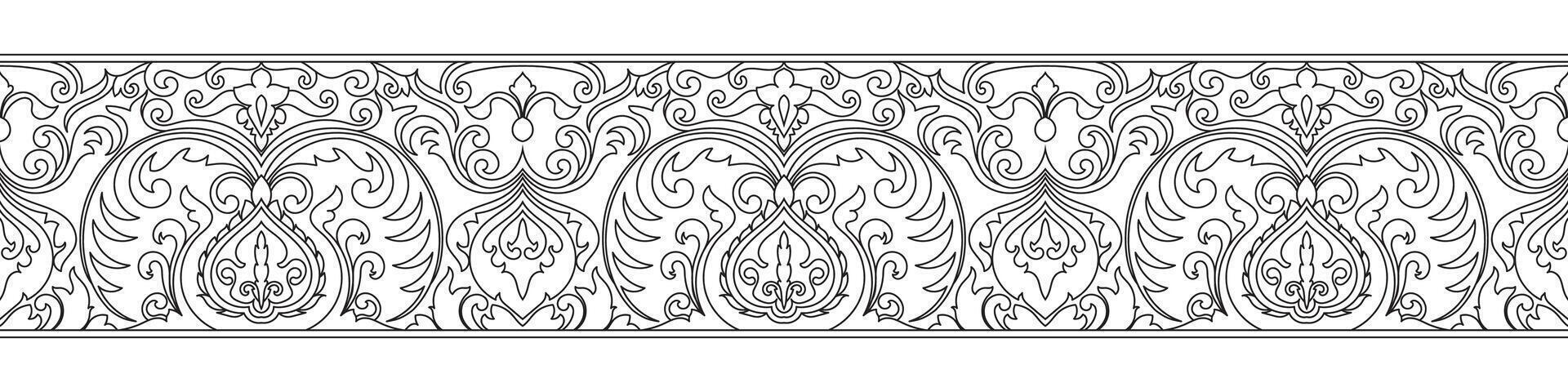 Seamless abstract border with vintage tribal ethnic design in black and white stripes. vector