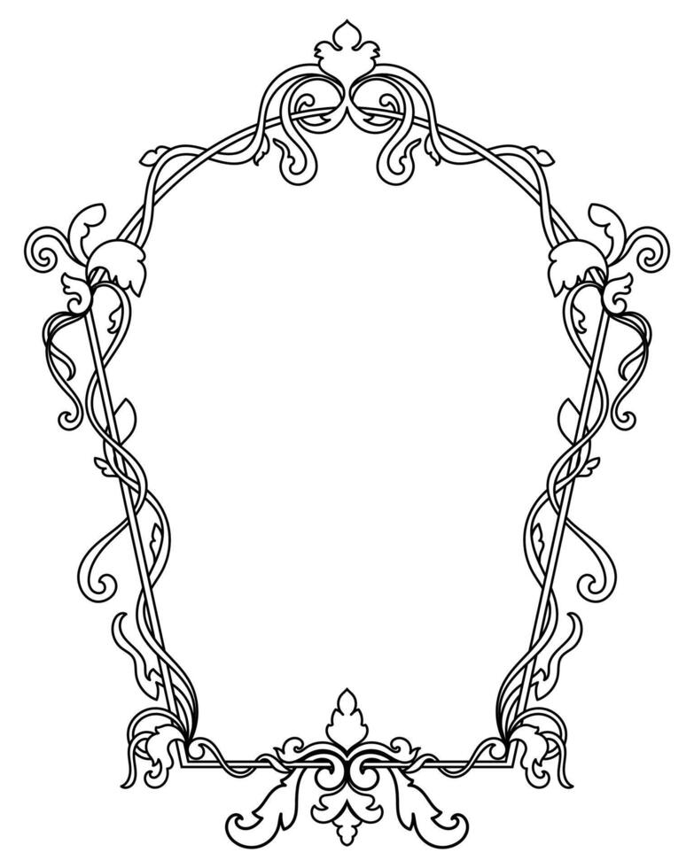Classic Baroque-style wooden scrolling frame with intricate border details. vector