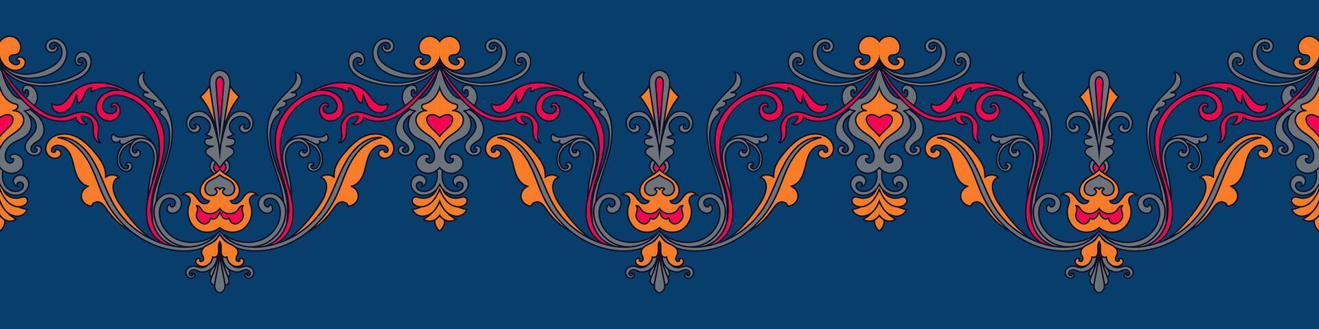 Ornamental Seamless Border Pattern on Blue Background vector