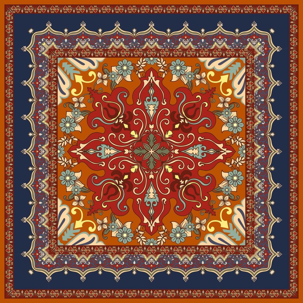 Sophisticated Persian floral motif design with traditional carpet style and detailed mandala-inspired patterns. vector