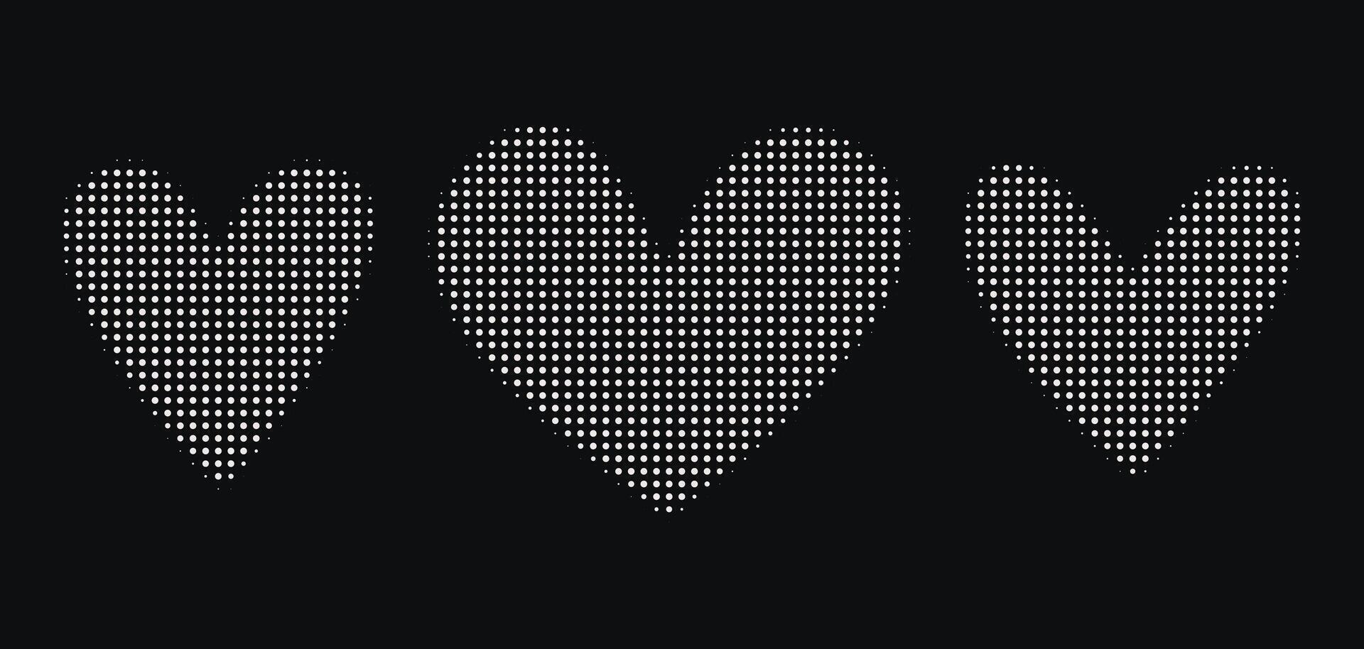 Set of abstract halftone heart shapes. Isolated pop art dotted overlay textures vector