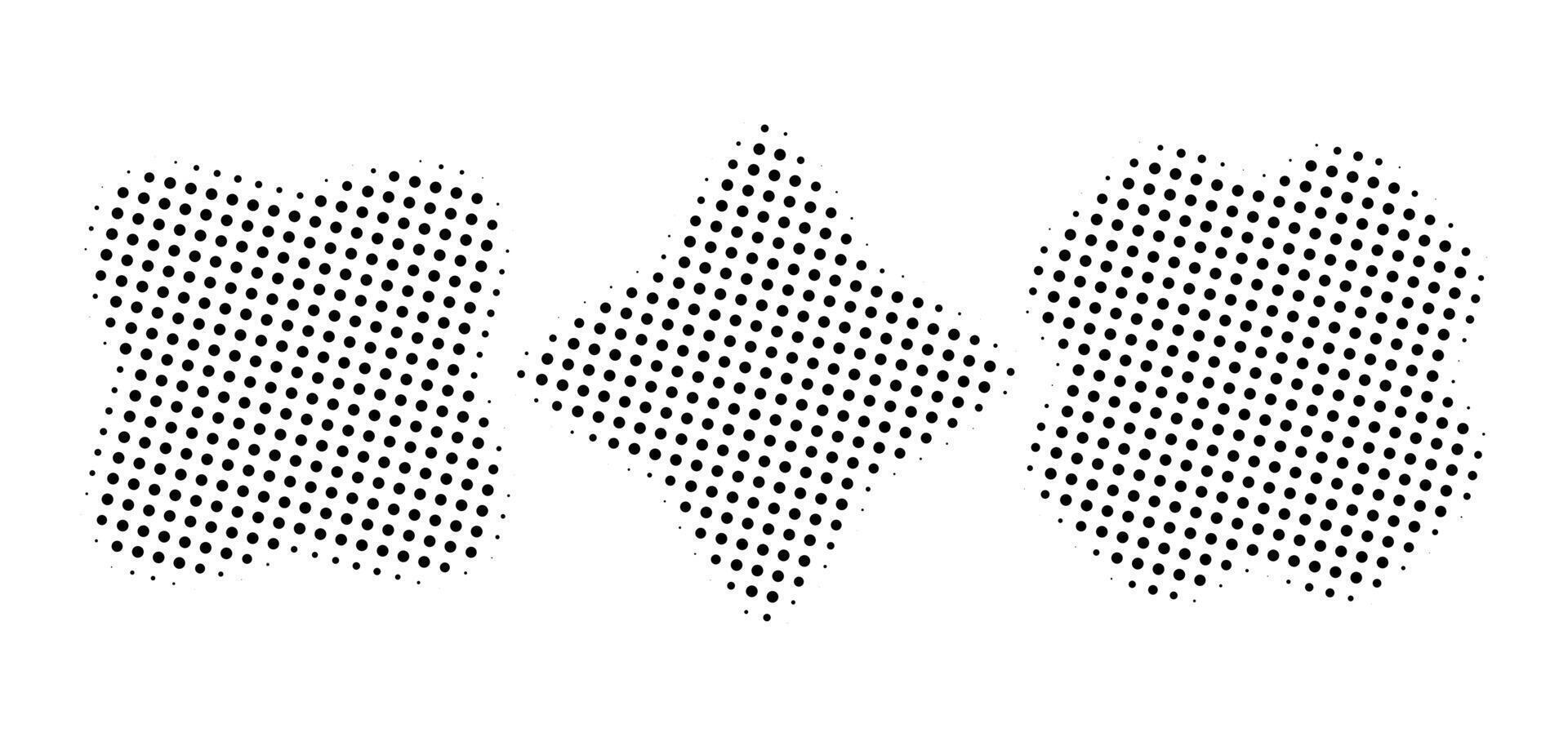 set of abstract wavy halftone shapes in black and white. pop art textures vector